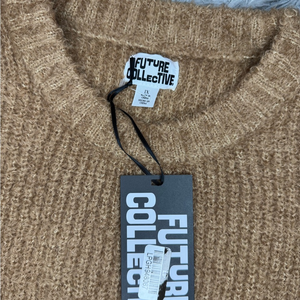 Future Collective Women’s Knit Cozy Pullover Sweater - Brown Size 1X NWT - Picture 3 of 5